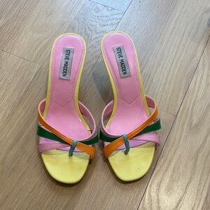 Steve Madden Pink and Yellow Heels with Multicolor Straps